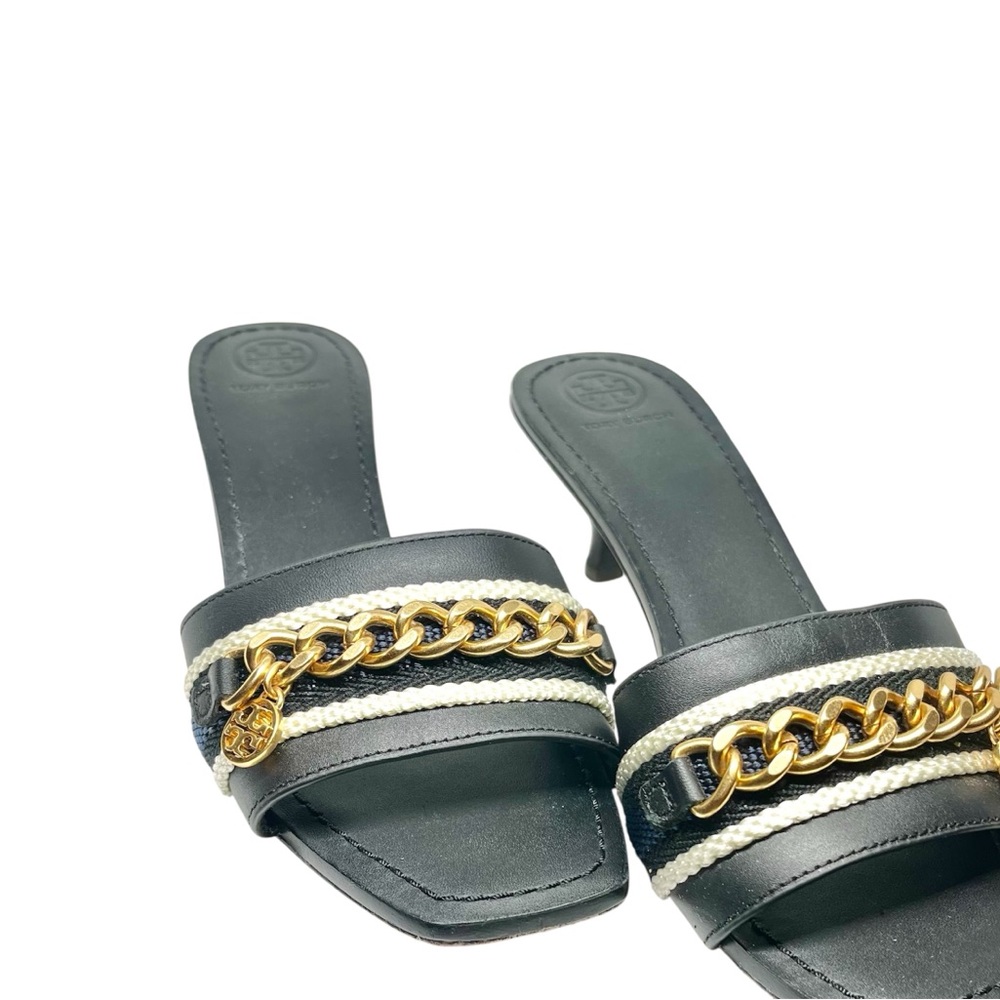 Tory Burch Black and Gold Chain Sandals